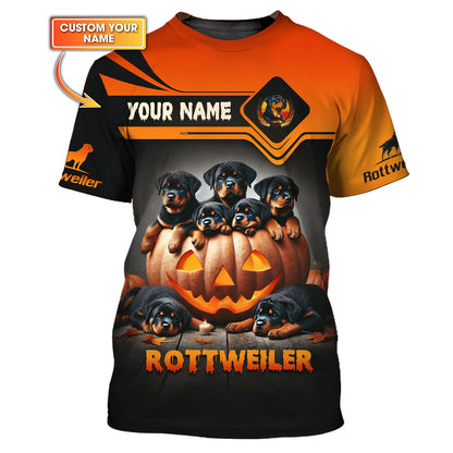 Happy Halloween Custom Name 3D T-Shirts Rottweilers With Pumpkin Halloween Shirt