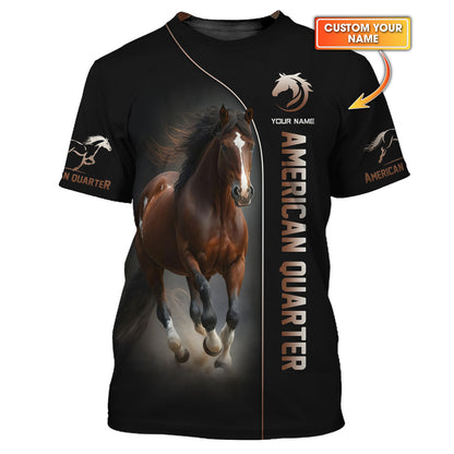 Camisetas con estampado 3D completo de American Quarter, regalo personalizado con nombre para amantes de los caballos