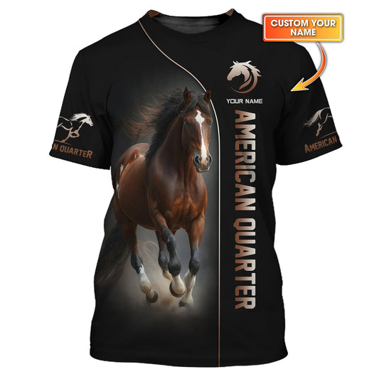 Camisetas con estampado 3D completo de American Quarter, regalo personalizado con nombre para amantes de los caballos