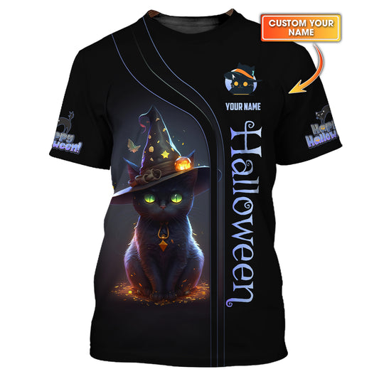 T-shirts personnalisés d'Halloween Chat noir d'Halloween T-shirt 3D Cadeau pour les amoureux d'Halloween