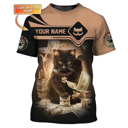 T-shirt personnalisé avec nom d'Halloween en 3D avec chat noir, cadeau pour les amoureux d'Halloween