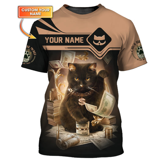 Lucky Black Cat Money Dollar Custom Name 3D Shirt Gift For Cat Lovers