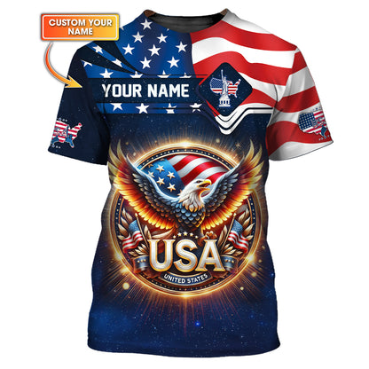 3D Full Print Coat Of Arms America T-Shirts Personalized Name Gift For American Lovers