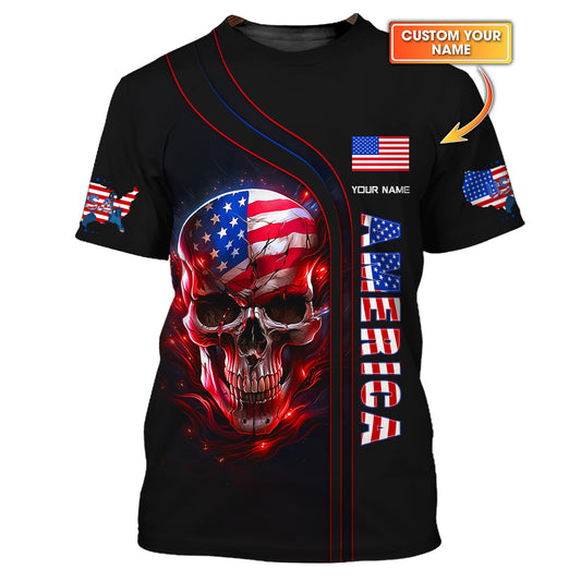 Camisetas personalizadas con calaveras americanas Camiseta 3D con calaveras americanas Regalo para amantes de Estados Unidos