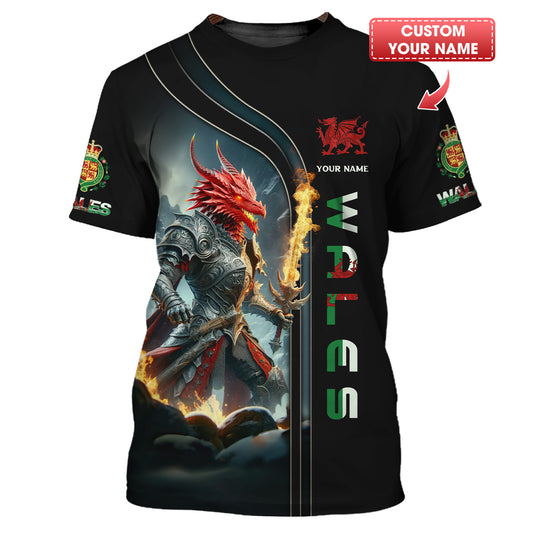 Camiseta personalizada con nombre de Dragon Knight Wales Camiseta Cymru Regalo para amantes de Gales