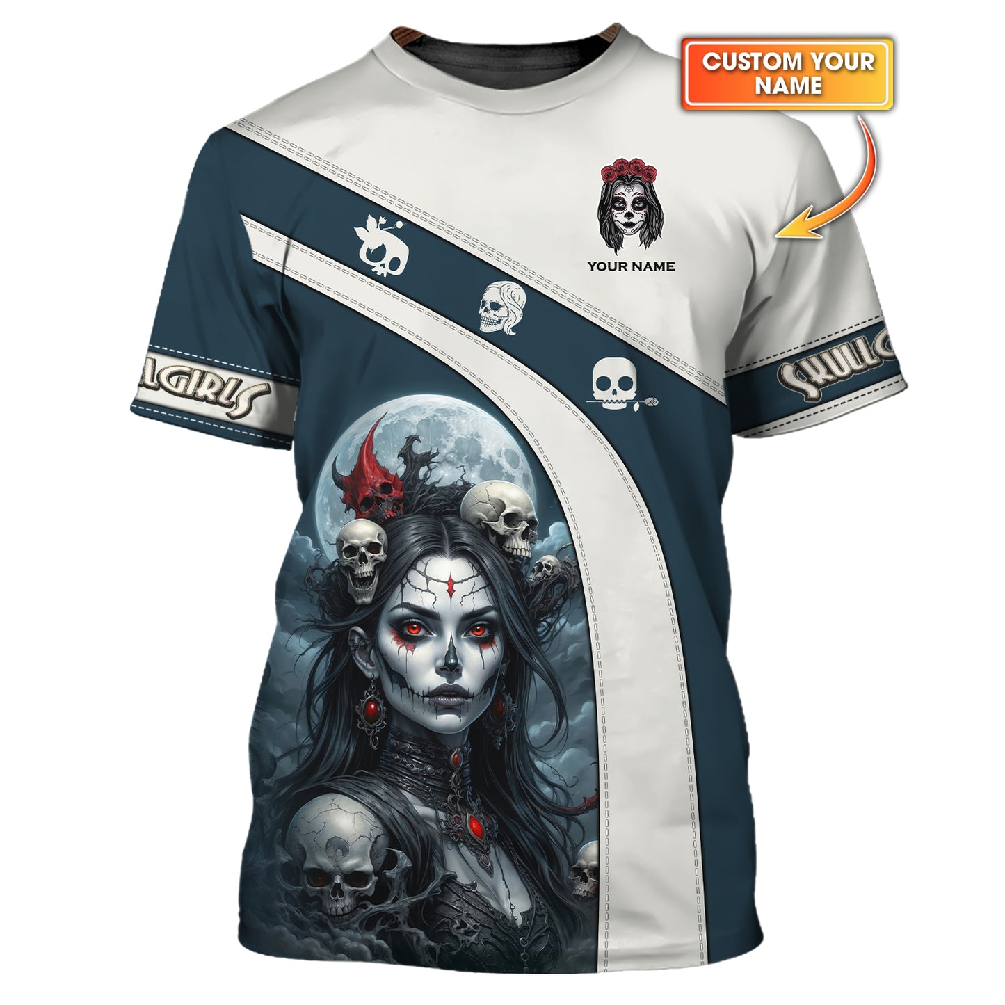 3D Full Print Skull Girl T-Shirts Personalized Name Gift For Skull Lovers