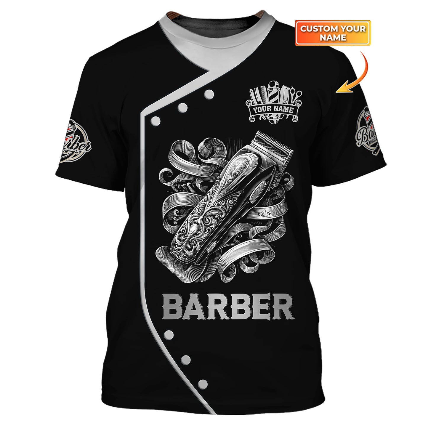 T-shirt personnalisé avec tatouage de tondeuse à cheveux en 3D pour salon de coiffure, cadeau pour barbier