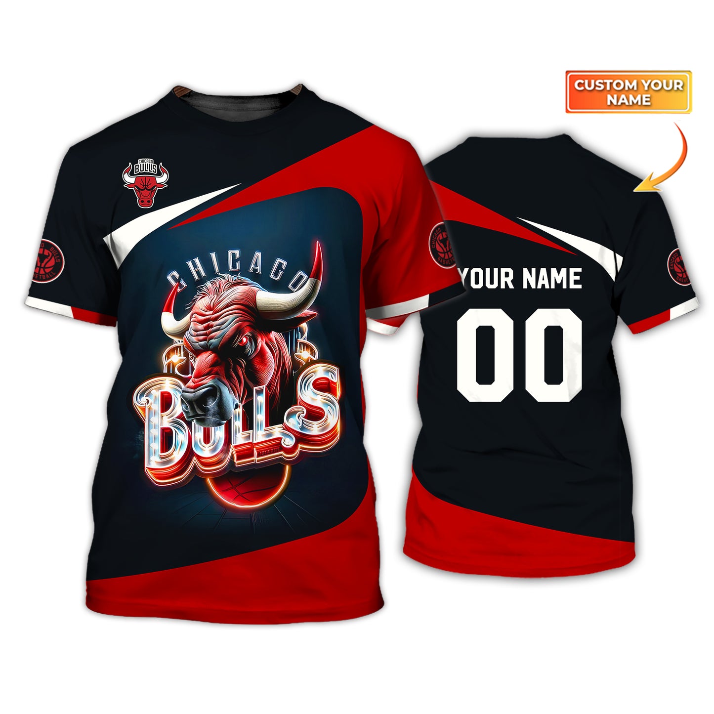 Camisetas personalizadas de la NBA Camiseta 3D para amantes de los Chicago Bulls Regalo para jugadores de baloncesto