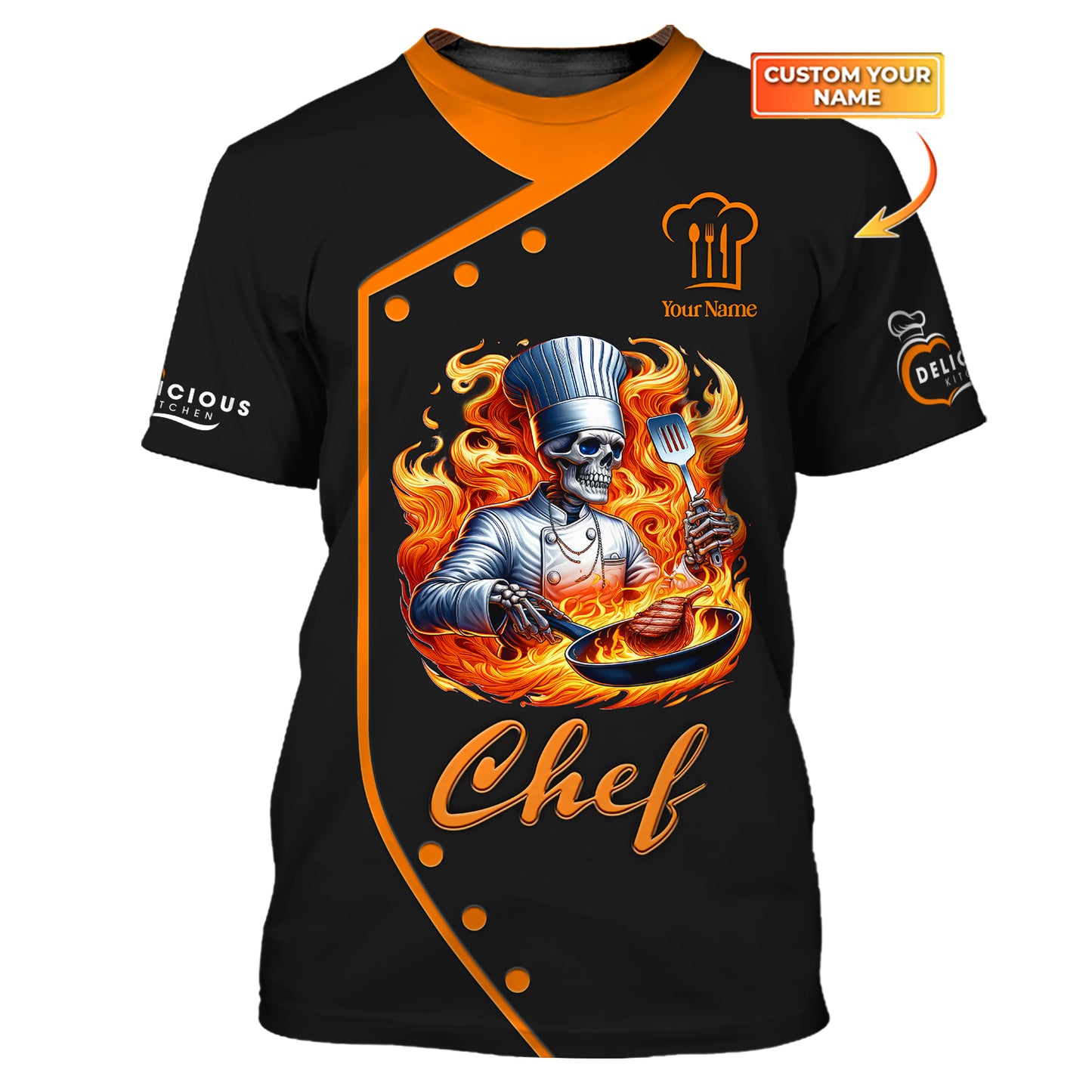 Chef Cooking Custom T-Shirts Skull Chef With Fire 3D Shirt