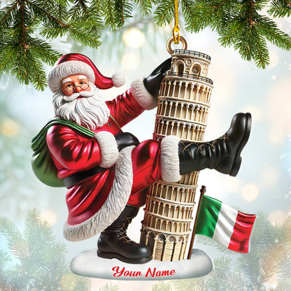 Santa Claus And The Leaning Tower Of Pisa Unique Italy Christmas Ornament, Home Decor Gift For Italy Lovers