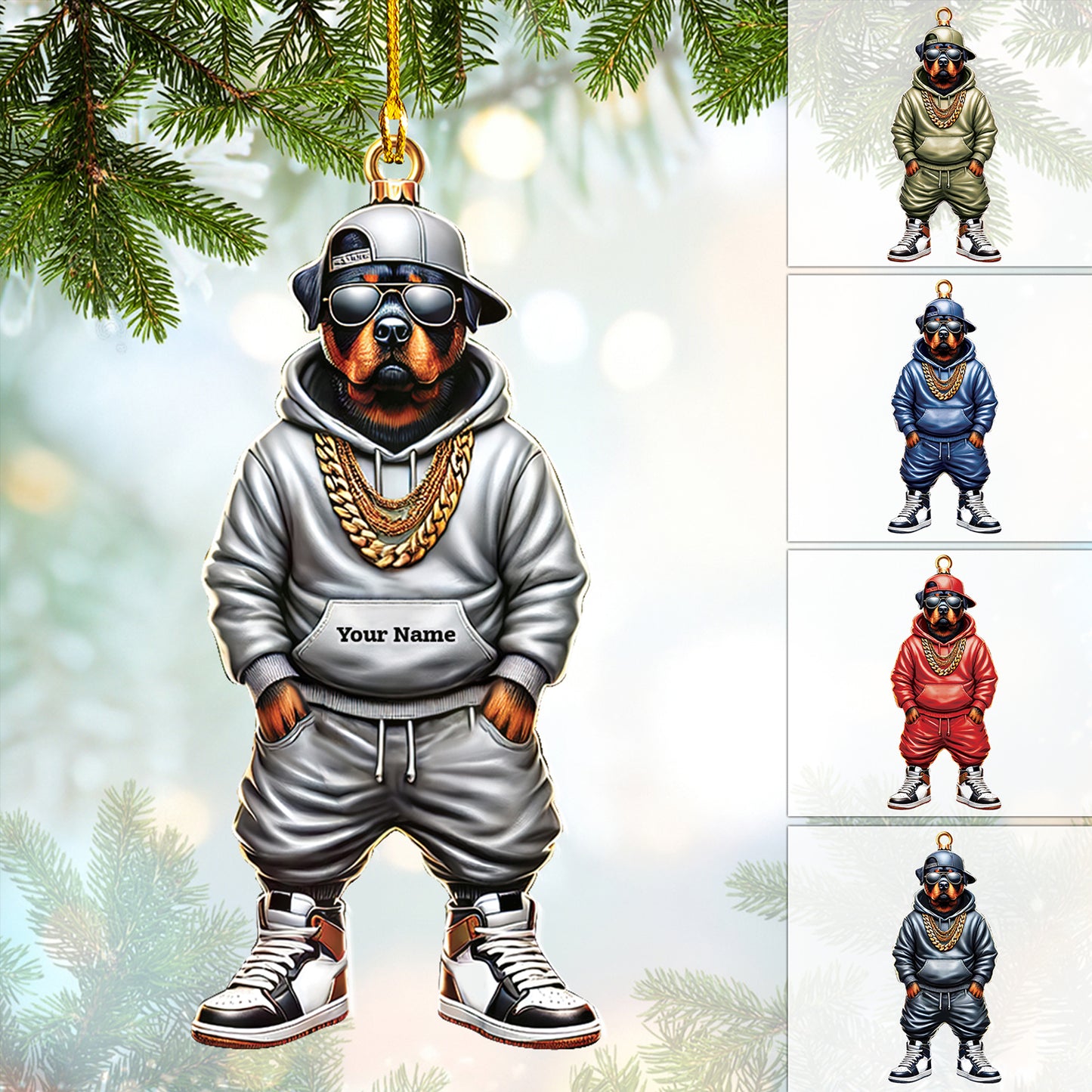 Hip-Hop Rottweiler Christmas Ornament – Personalized Dog-Themed Holiday Gift