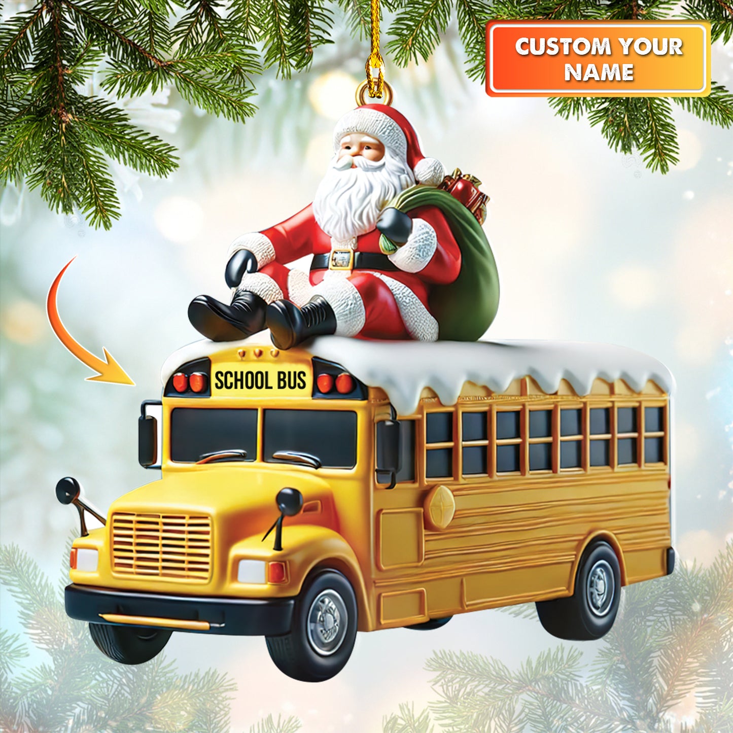 Custom Santa On School Bus Ornament Personalized Christmas Decoration With Your Name