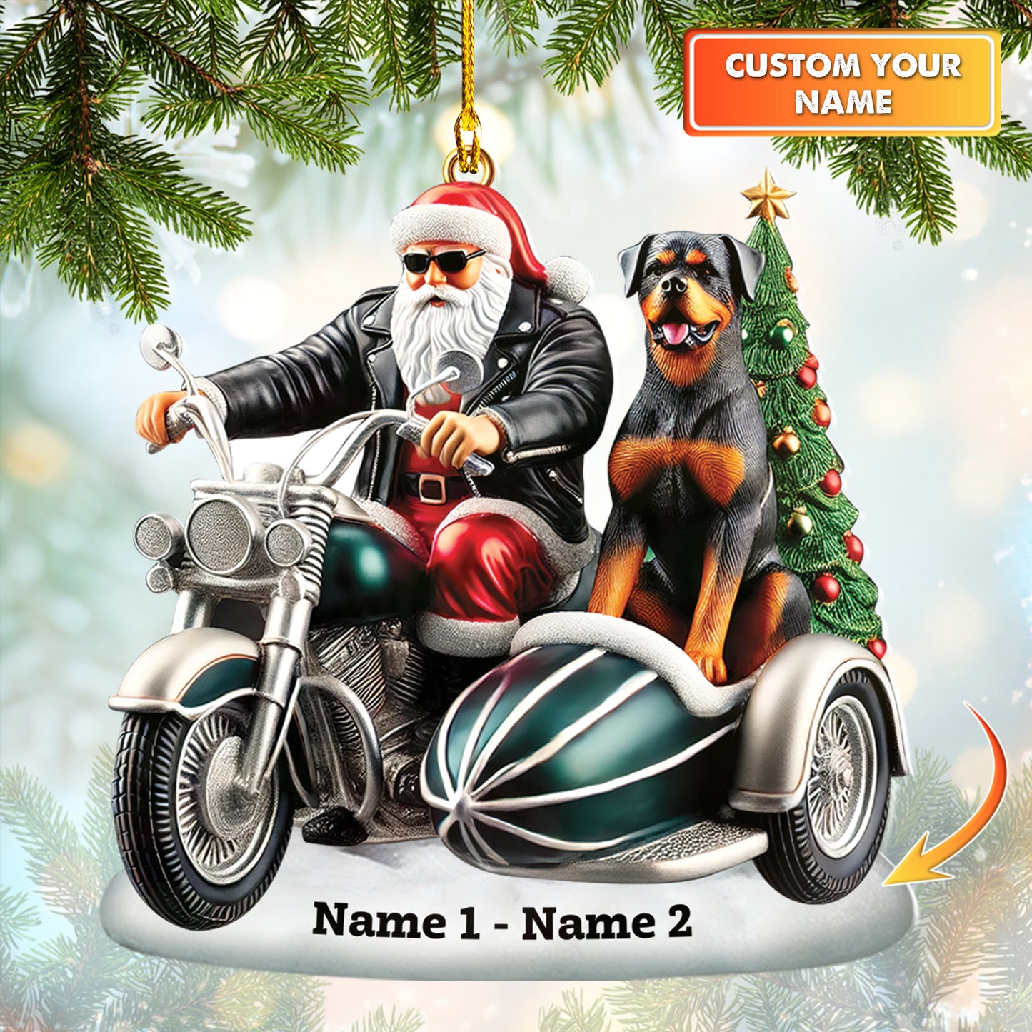 Biker Santa With Rottweiler Christmas Ornament, Home Decor Gift For Dog Lovers