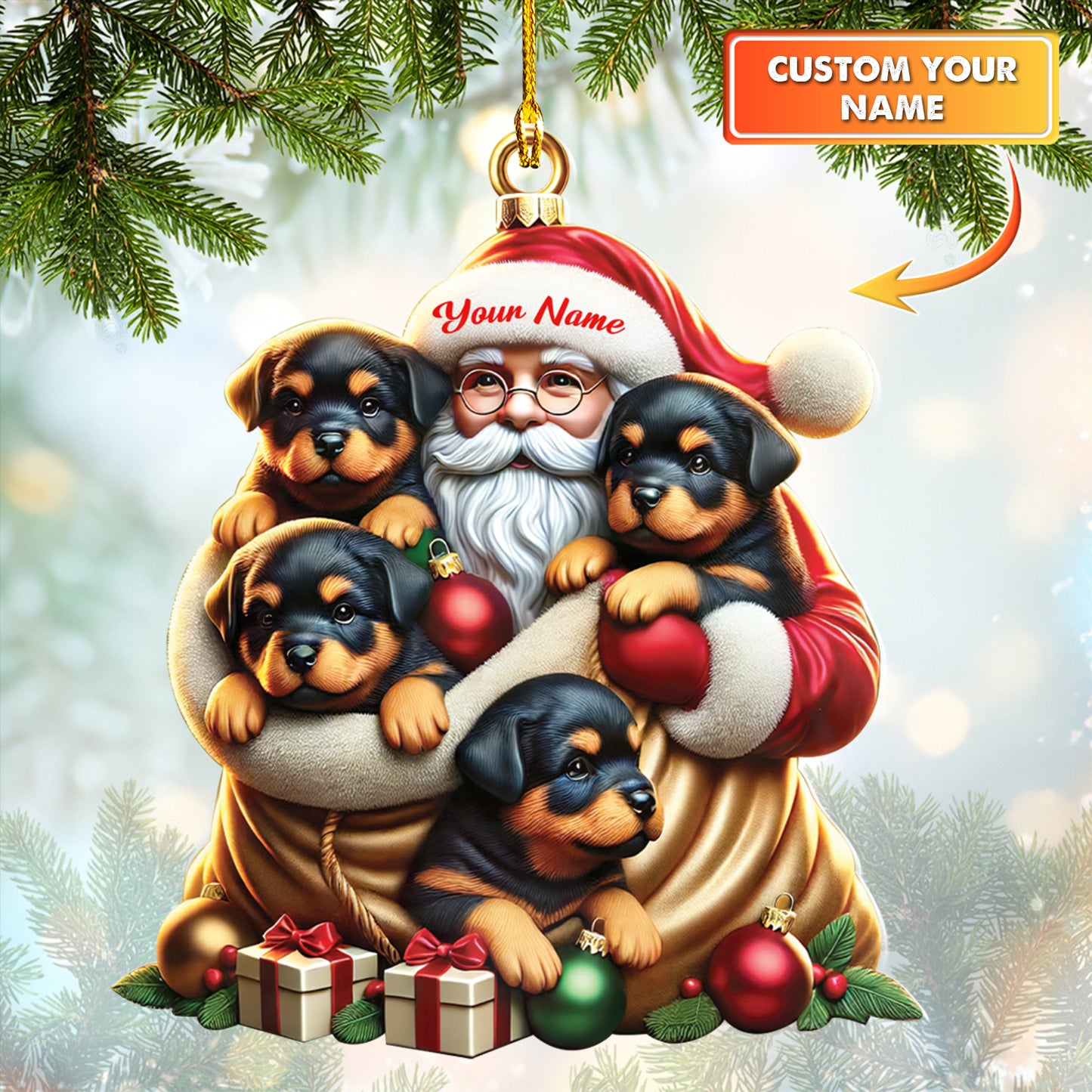 Personalized Santa Claus With Rottweilers Ornament, Christmas Home Decor Gift For Dog Lovers