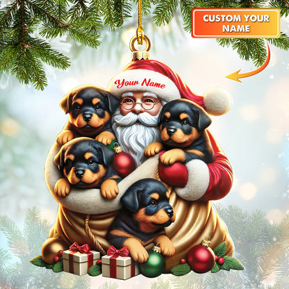 Personalized Santa Claus With Rottweilers Ornament, Christmas Home Decor Gift For Dog Lovers