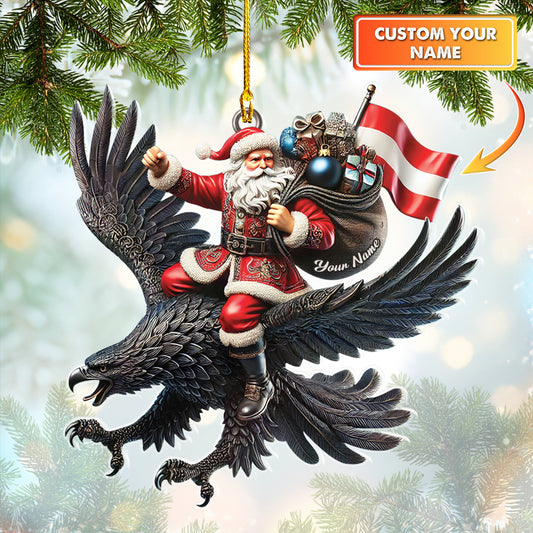 Custom Name Santa Claus Ride Austria Eagle Ornament, Home Decor Gift For Austria Lovers