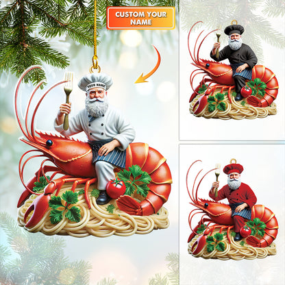 Chef Santa Riding Lobster Ornament – Personalized Seafood Lover's Christmas Gift