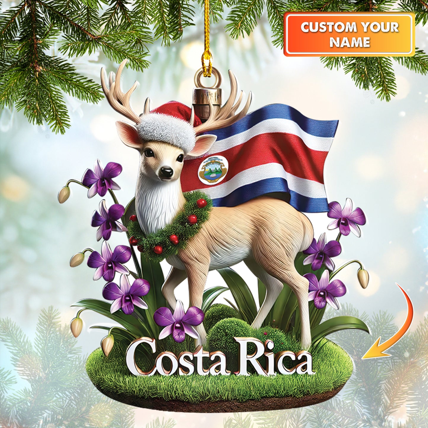Personalized Costa Rica Deer Ornament, Home Decor Gift For Costa Rica Lovers