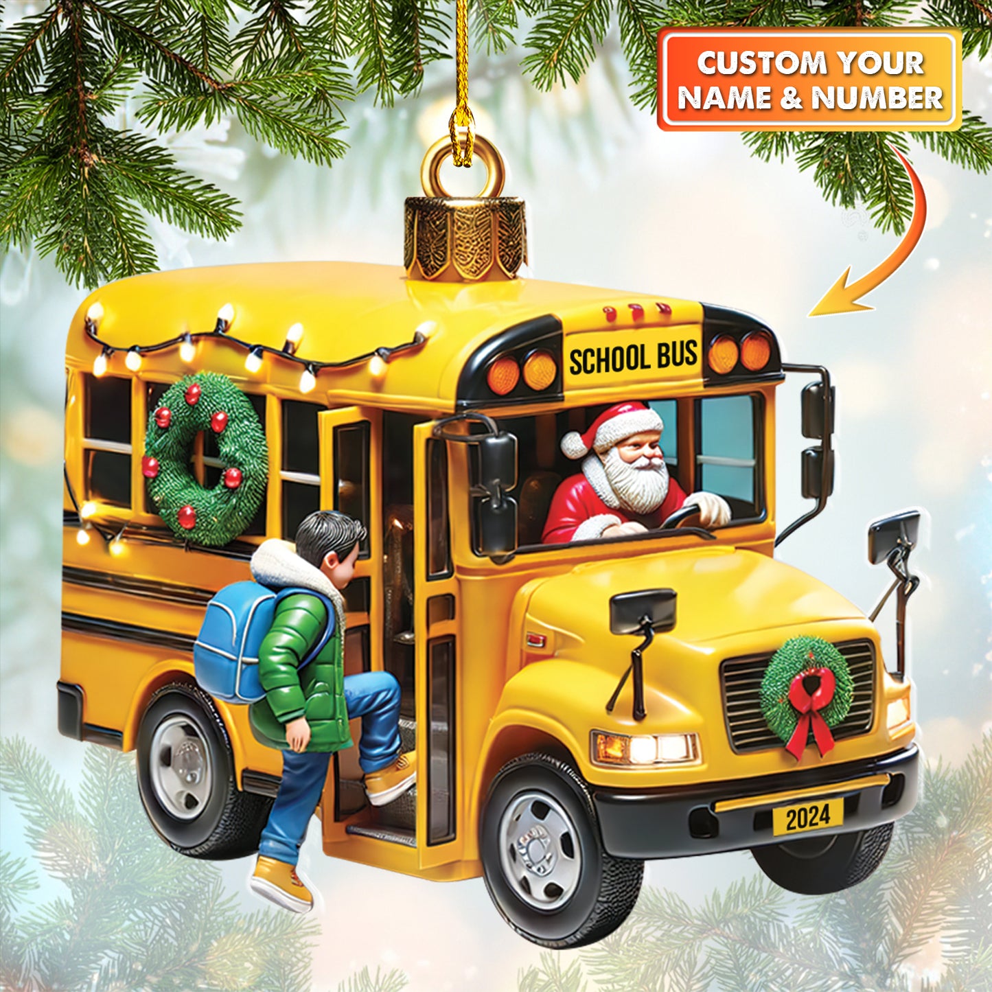 Custom School Bus Christmas Ornament Personalized With Your Name & Number