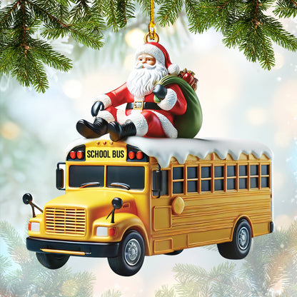 Custom Santa On School Bus Ornament Personalized Christmas Decoration With Your Name