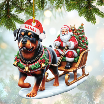 Personalized Christmas Rottweiler And Santa Sleigh Ornament, Home Decor Gift For Dog Lovers