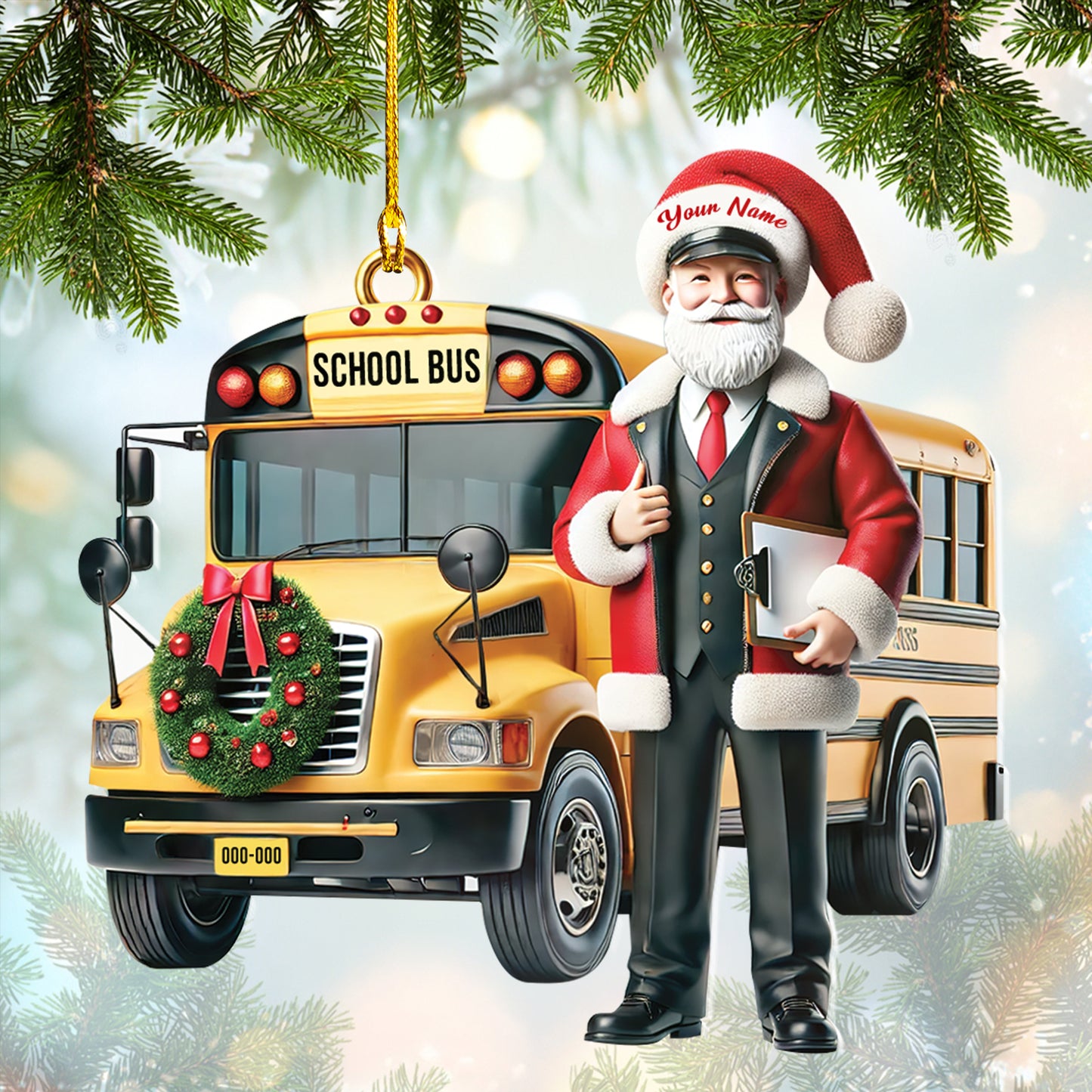 Custom Name & Number Santa School Bus Christmas Ornament - Personalized Holiday Decoration For Bus Drivers