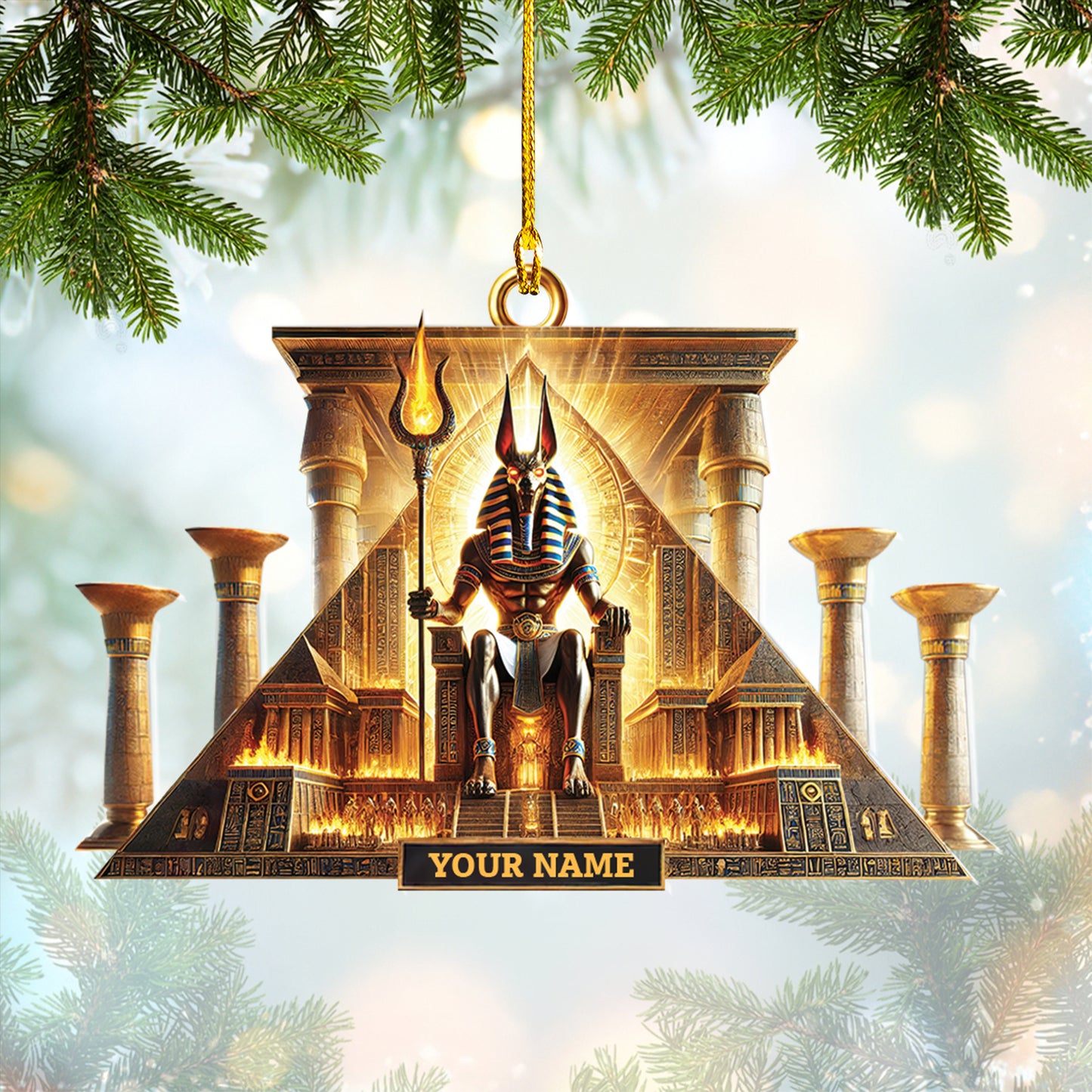 Personalized Ancient Egyptian Anubis Ornament Custom Pyramid Design With Your Name