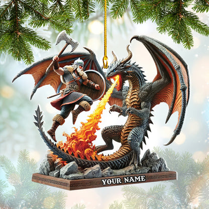 Epic Viking vs Dragon Ornament, Home Decor Gift For Viking Lovers