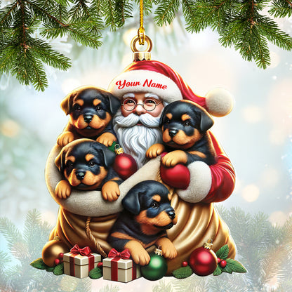 Personalized Santa Claus With Rottweilers Ornament, Christmas Home Decor Gift For Dog Lovers