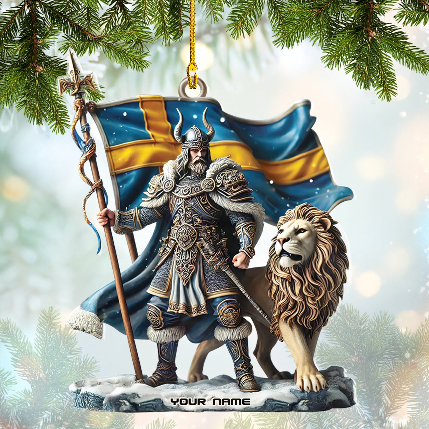 Personalized Sweden Viking Ornament Custom Nordic Warrior Decor With Lion And Swedish Flag