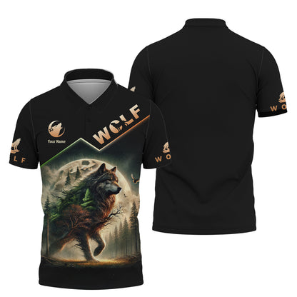 Camiseta personalizada con el espíritu del lobo del bosque con impresión 3D completa, regalo con nombre para amantes de los lobos