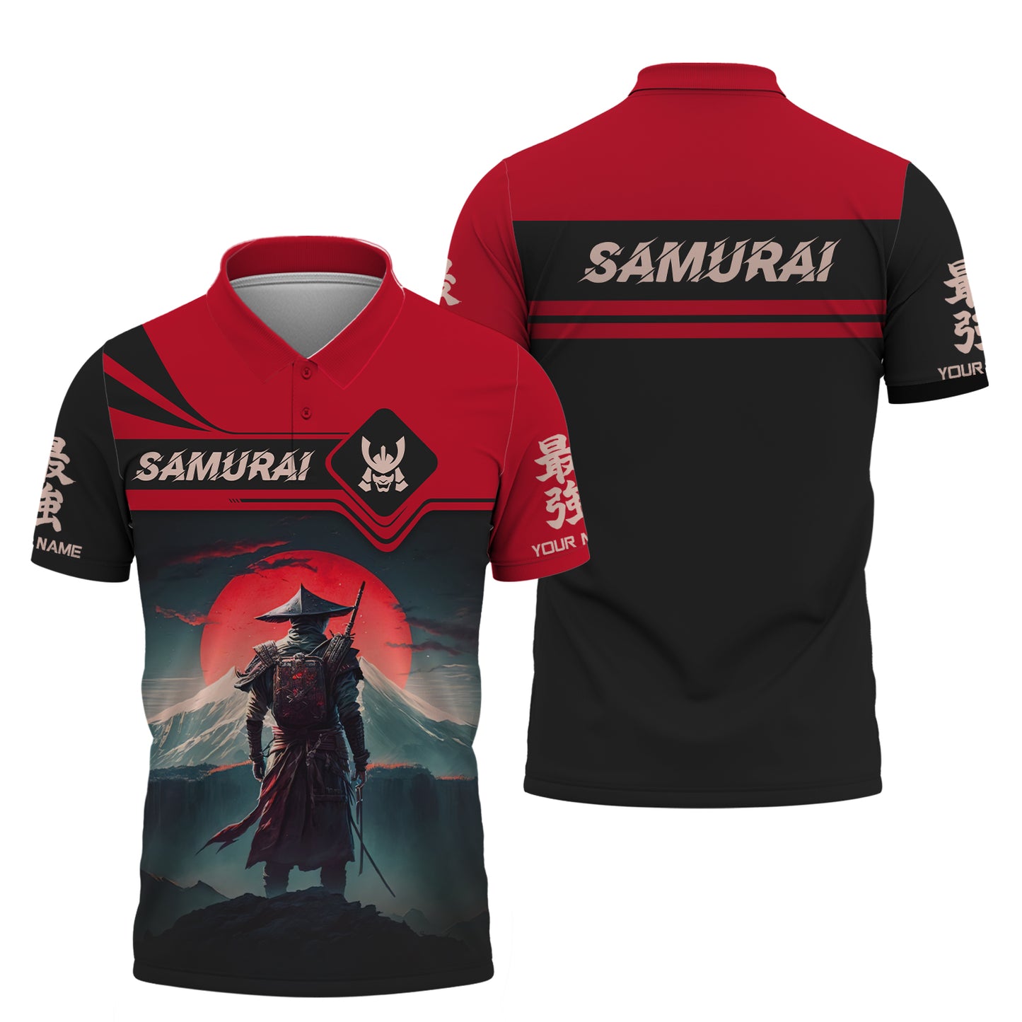 Camiseta personalizada con estampado completo en 3D y nombre de Samurai Luna Roja