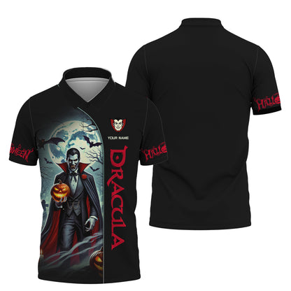 Camisetas con estampado 3D completo de Drácula con calabaza, regalo con nombre personalizado para amantes de Halloween