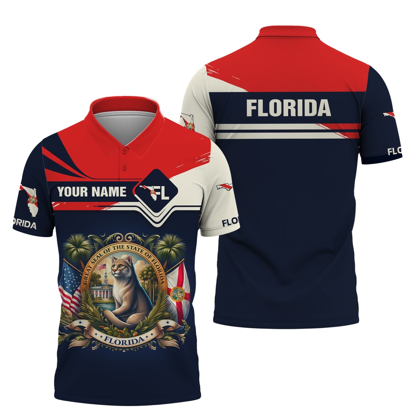 Sudadera con capucha y cremallera personalizada con el escudo de armas de Florida, gif para amantes de Florida, camiseta 3D