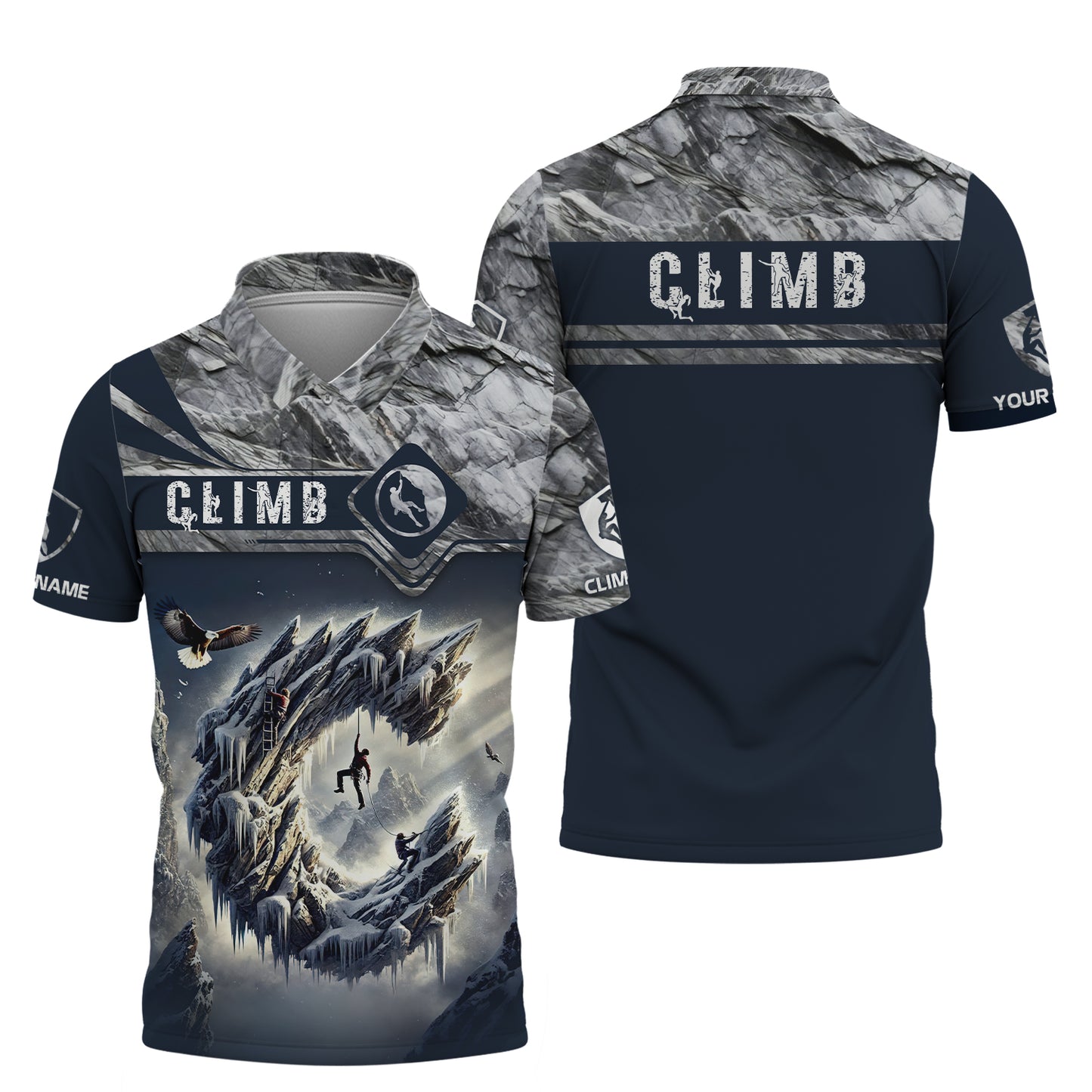 Camiseta personalizada con nombre en 3D "Climb The Ice Mountain" Regalo personalizado para amantes de la escalada