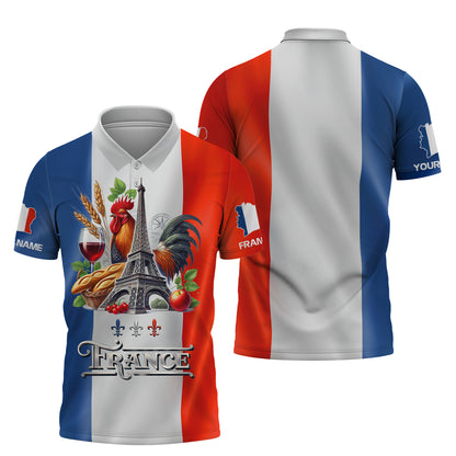 Camiseta con estampado 3D completo de gallo Goliat y Torre Eiffel de Francia, regalo con nombre personalizado para amantes de Francia