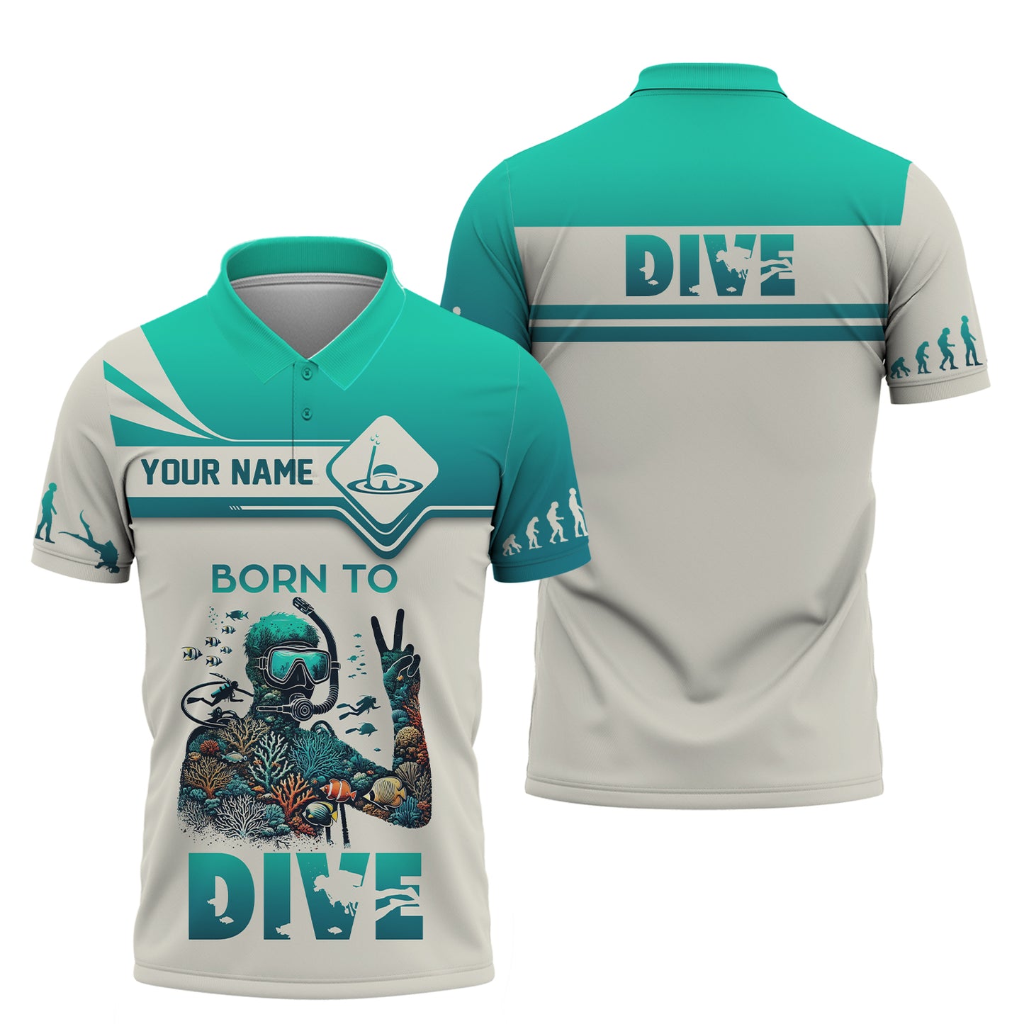 Camiseta personalizada con nombre de buceo en 3D Born To Dive, regalo personalizado para amantes del buceo