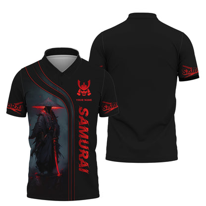 T-shirt personnalisé avec nom 3D de samouraï à lumière noire et rouge, cadeau personnalisé pour les amoureux des samouraïs