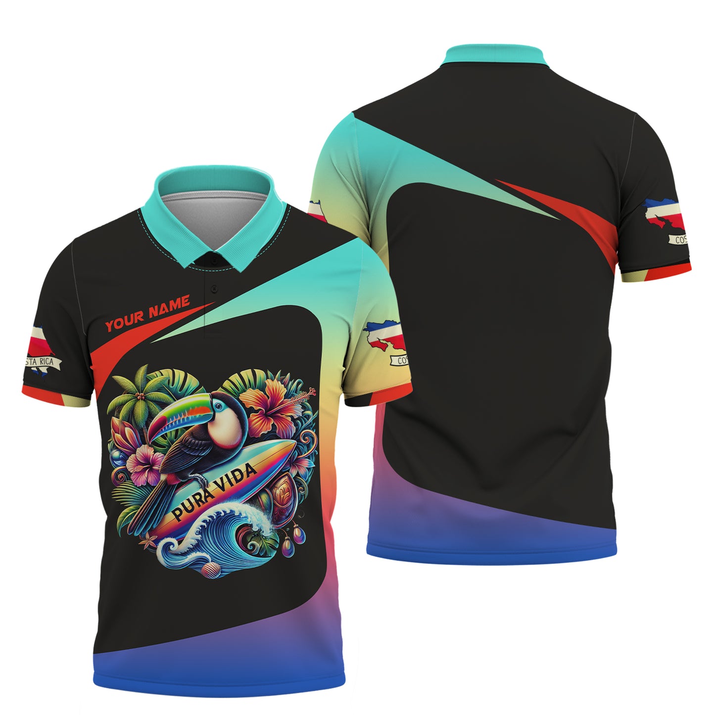 3D Full Print Pura Vida Customizable Tropical Paradise T-Shirt Personalized Name Gift For Costa Rica Lovers