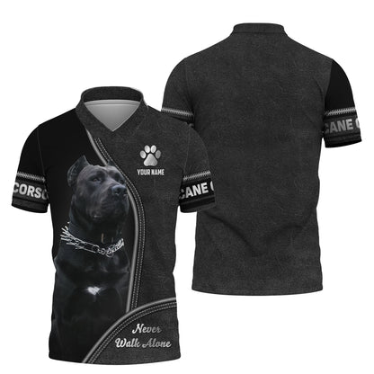 Sweat à capuche zippé avec nom personnalisé Cane Corso Never Walk Alone Cadeau pour les amoureux des chiens Chemises 3D