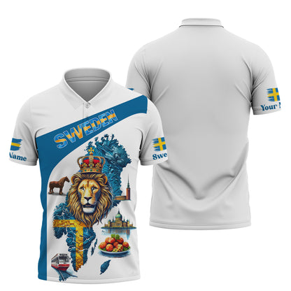 Sudadera con capucha y cremallera con mapa de Suecia e impresión completa en 3D de El Rey León, regalo con nombre personalizado para amantes suecos