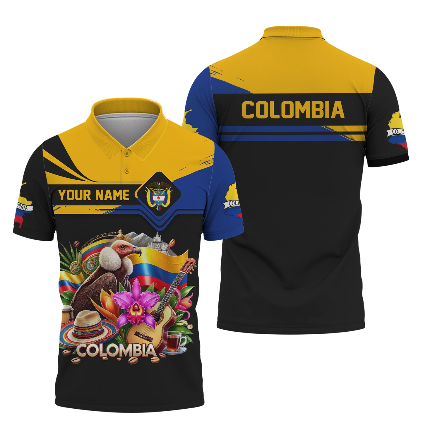 T-shirt 3D personnalisé avec nom Colombia Life pour les amoureux colombiens