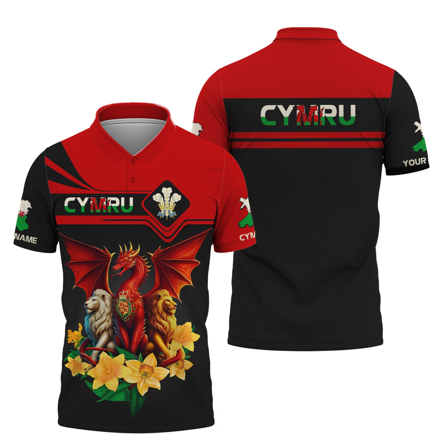 Dragon With Lions Of Wales Custom T-Shirts Wales 3D Full Print Shirt Gift For Welsh Lovers