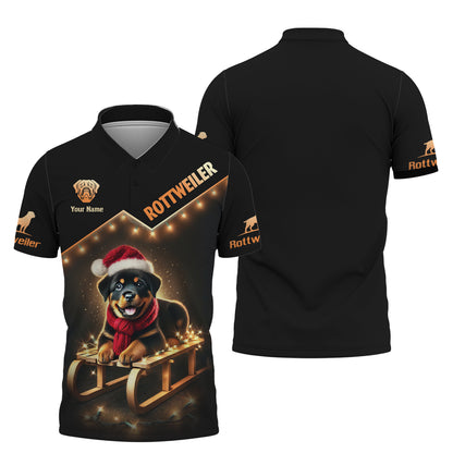 3D Full Rottweiler On The Sled Shirts Personalized Name Gift For Dog Lovers