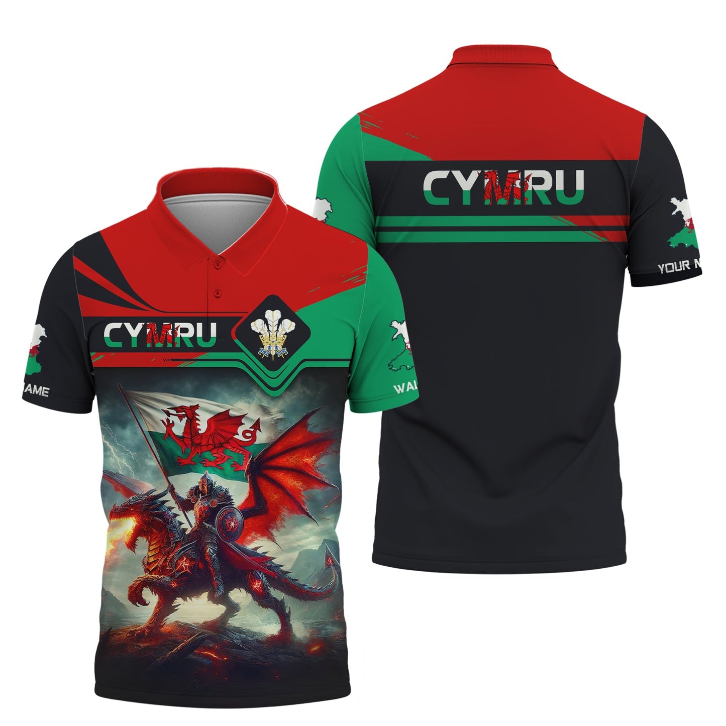 Sweat à capuche zippé 3D avec nom personnalisé Chevalier avec dragon du Pays de Galles Cadeau personnalisé pour les amoureux de CYMRU