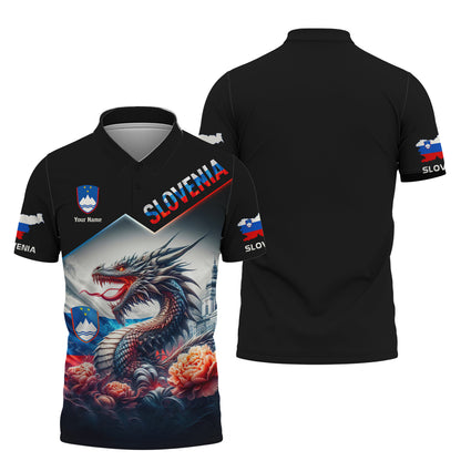 Camiseta personalizada con dragón y bandera de Eslovenia, camisetas personalizadas con nombre en 3D, regalo para amantes de Eslovenia