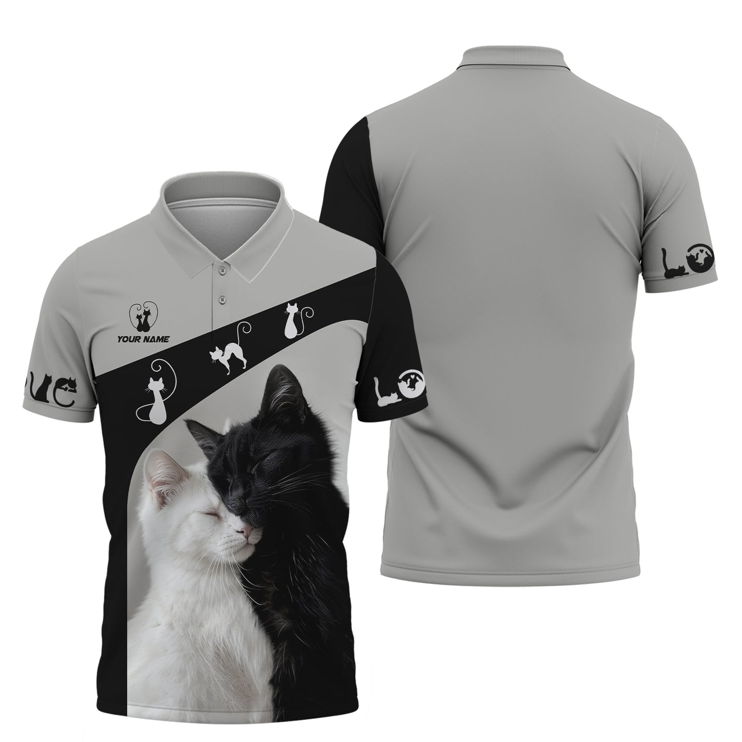 Cat Custom Name 3D Shirt Black With White Cat Gift For Cat Lovers