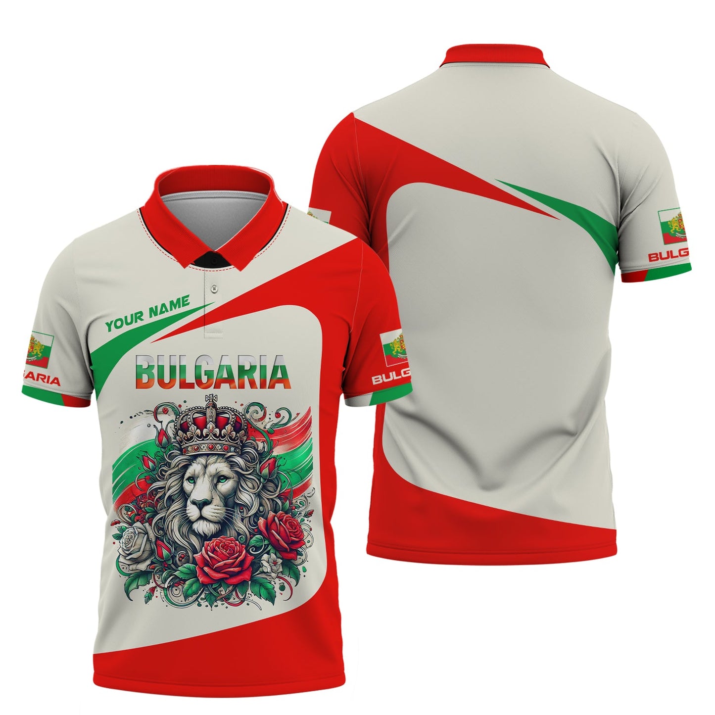 Camiseta con nombre personalizado de Bulgaria, Rey León con rosa, camisetas 3D, regalo para amantes de Bulgaria