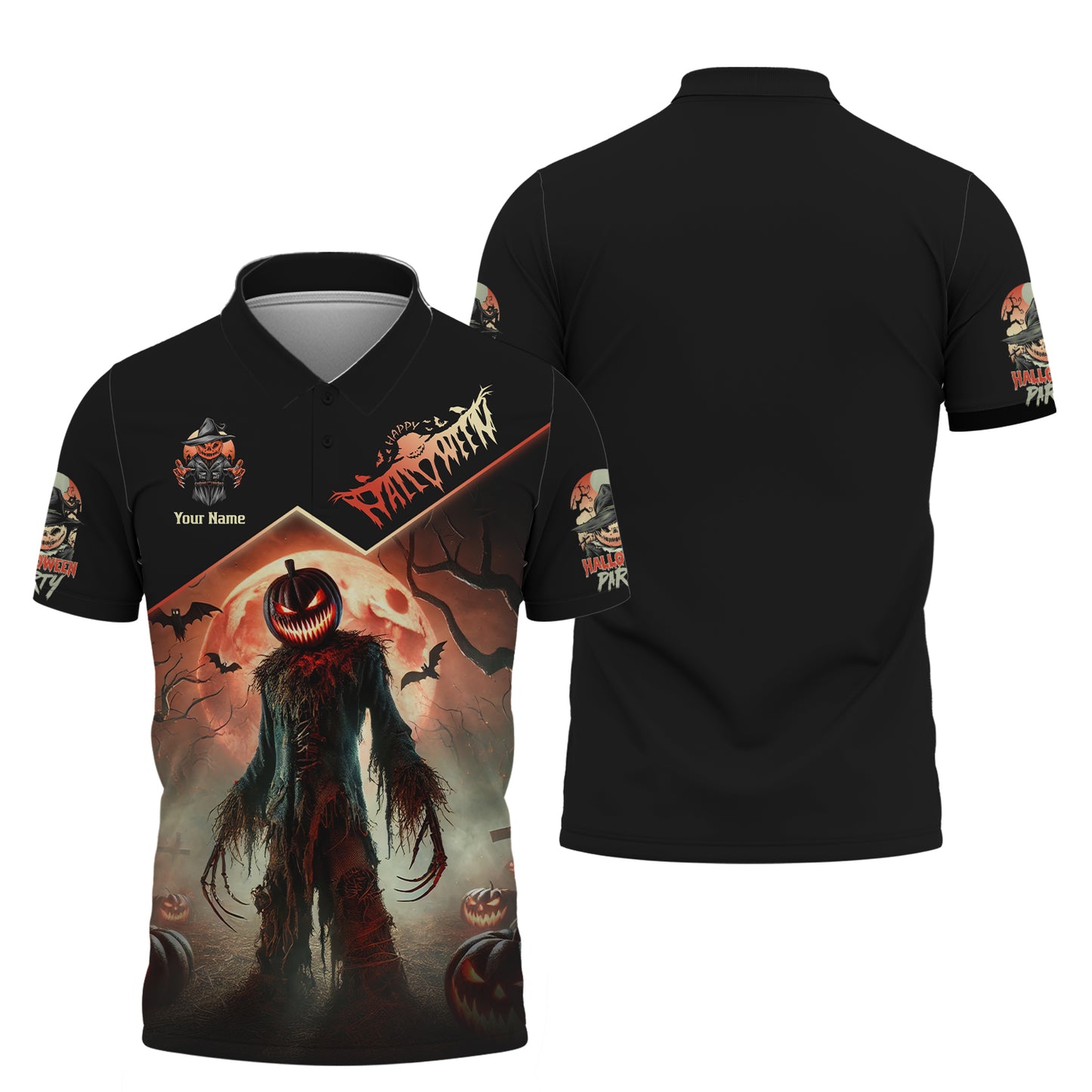 Camisetas de Halloween con estampado completo en 3D de calabaza y luna roja, regalo personalizado con nombre para amantes de Halloween