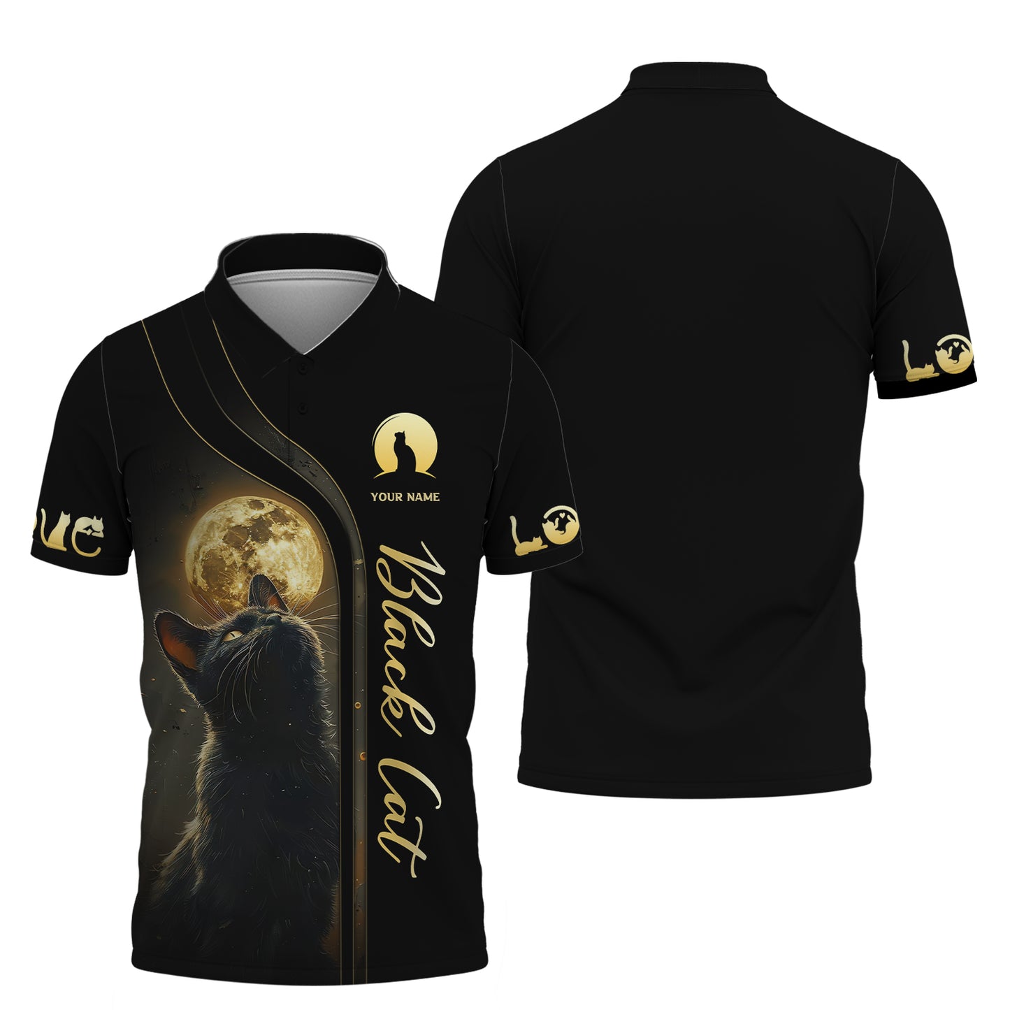 T-shirts à imprimé 3D avec chat noir et lune mystérieuse, cadeau personnalisé pour les amoureux des chats